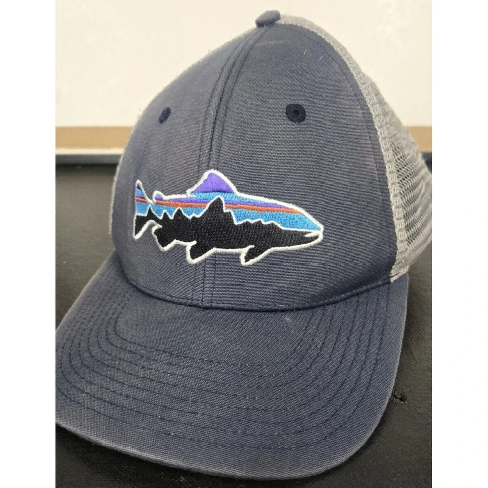 Patagonia Hat Cap Snapback Fitz Roy Fish Trout Logo Blue One Size Trucker